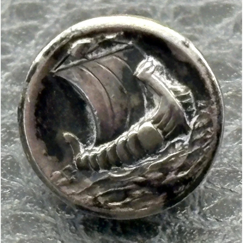 Vintage Sterling Silver Denmark Viking Ship Boat Tie Tack Pin 925